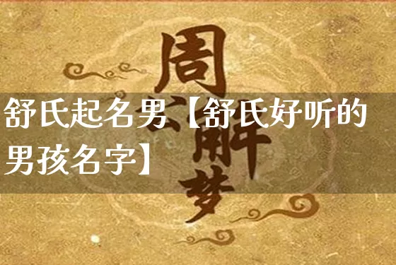 舒氏起名男【舒氏好听的男孩名字】_https://www.nbtfsb.com_生肖星座_第1张